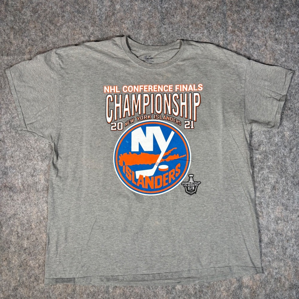 Fruit of the Loom NY Islanders T-Shirt Mens 2XL Gray 2021 NHL Conf Finals Roster